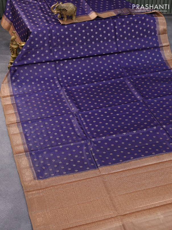 Banarasi tussar silk saree darl blue and sandal shade with allover thread & zari woven buttas and woven border