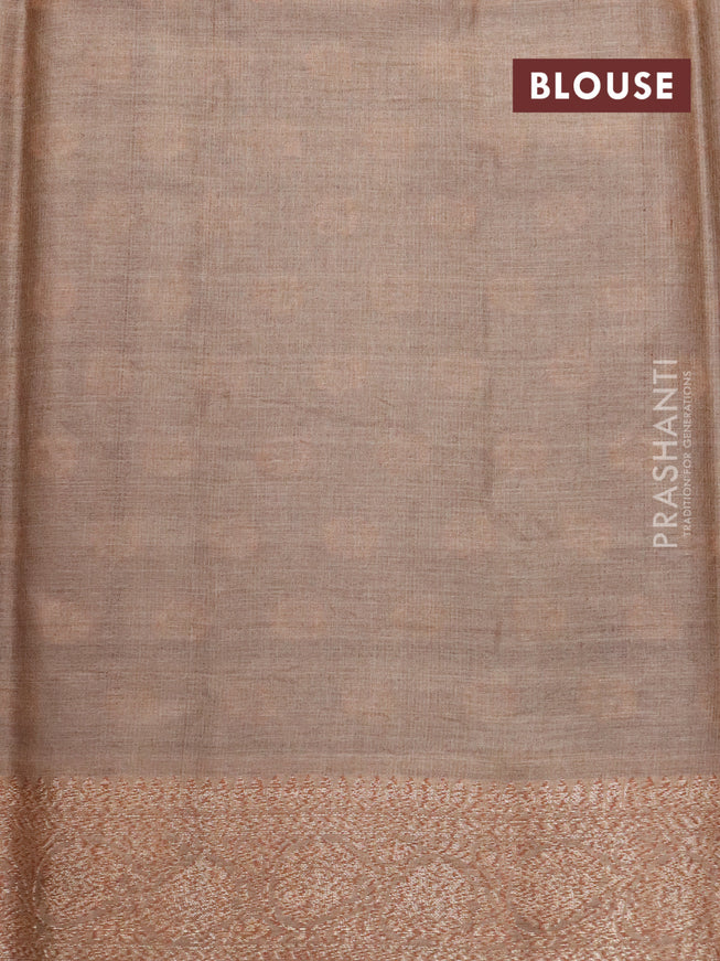 Banarasi tussar silk saree darl blue and sandal shade with allover thread & zari woven buttas and woven border