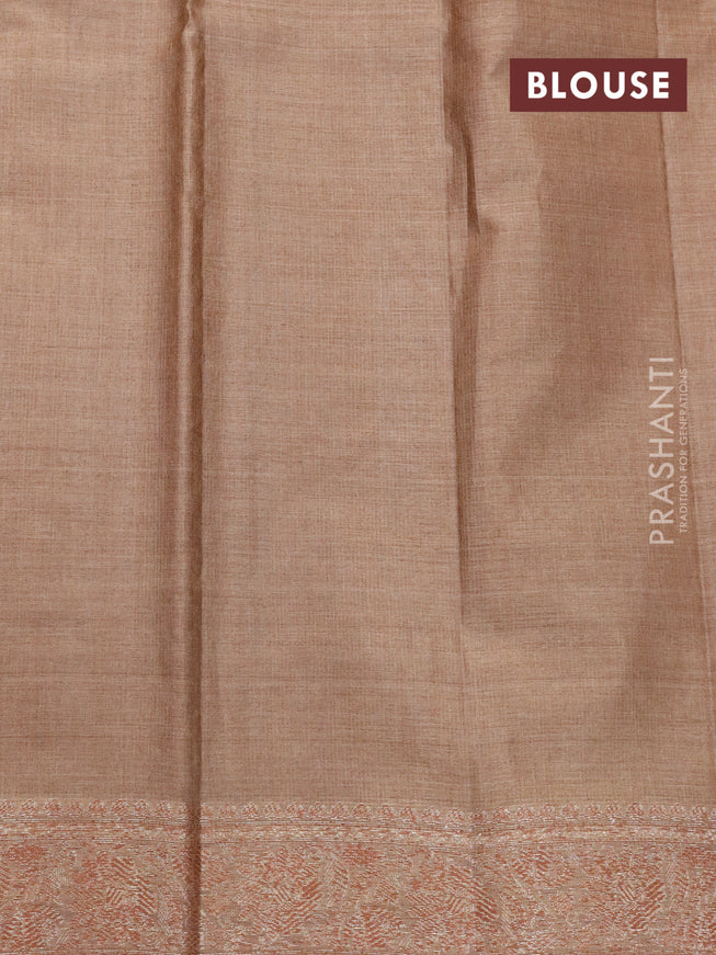 Banarasi tussar silk saree magenta pink and pastel brown with allover thread & zari woven leaf buttas and woven border