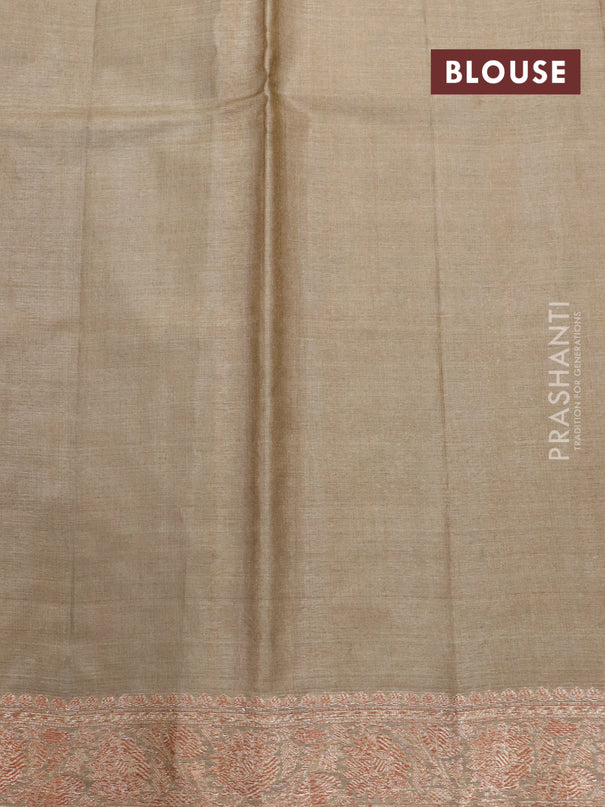 Banarasi tussar silk saree dark pink and military green with allover thread & zari woven leaf buttas and woven border