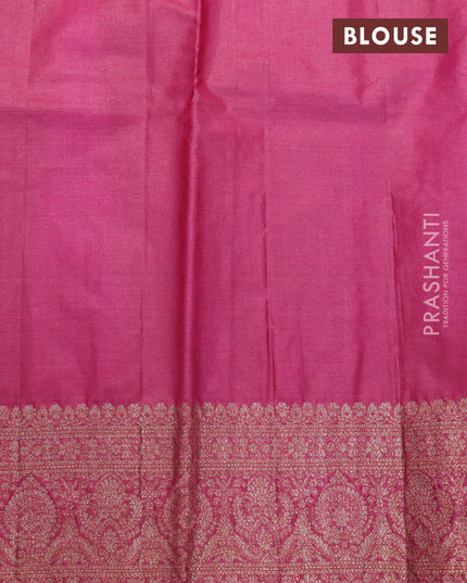 Banarasi tussar silk saree peacock blue and dark pink with allover thread & zari weaves and woven border
