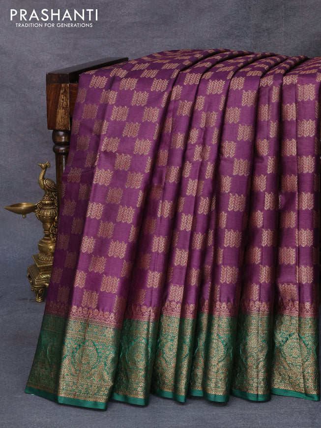 Banarasi tussar silk saree purple and green with allover thread & zari woven floral buttas and woven border