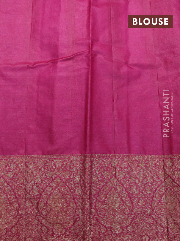 Banarasi tussar silk saree peacock blue and pink with allover thread & zari woven floral buttas and woven border