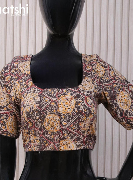 Kalamkari cotton readymade blouse black and beige with allover prints and back knot