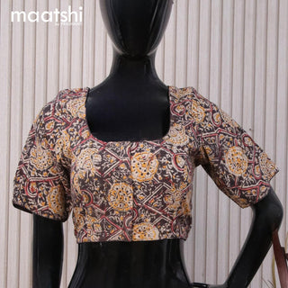 Kalamkari cotton readymade blouse black and beige with allover prints and back knot