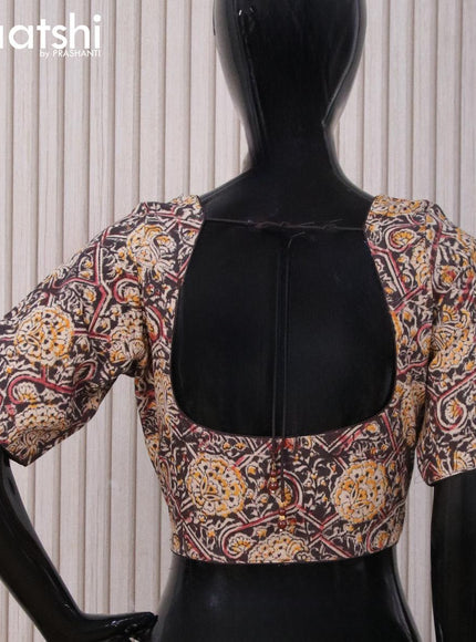 Kalamkari cotton readymade blouse black and beige with allover prints and back knot