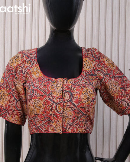 Kalamkari cotton readymade blouse maroon and beige with allover prints and back knot