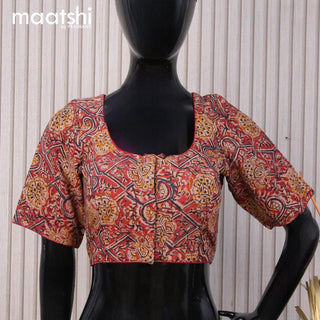 Kalamkari cotton readymade blouse maroon and beige with allover prints and back knot