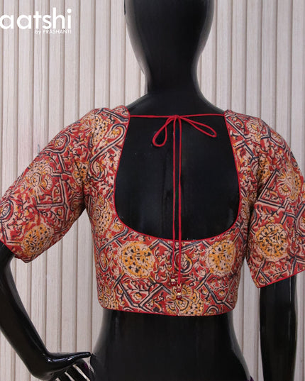 Kalamkari cotton readymade blouse maroon and beige with allover prints and back knot
