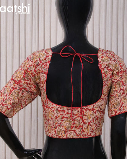 Kalamkari cotton readymade blouse red and beige with allover prints and back knot