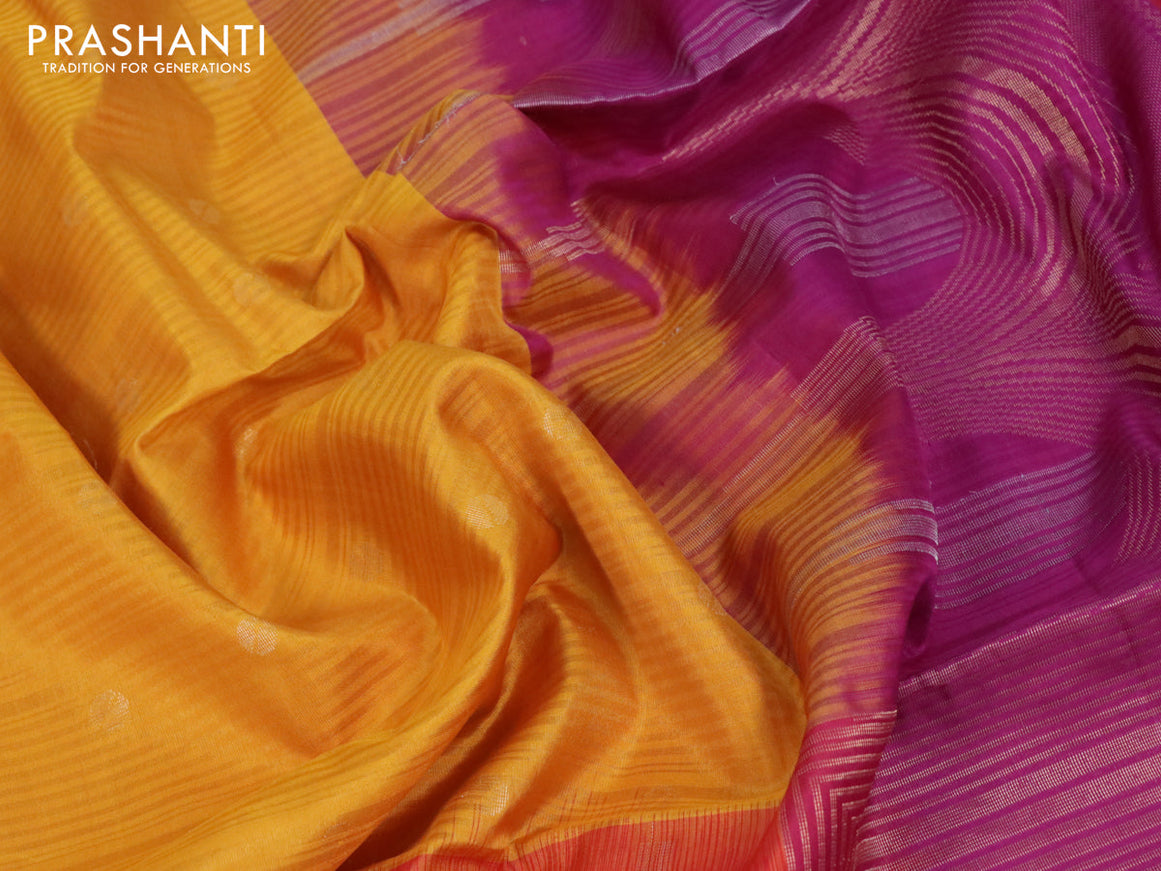 Pure soft silk saree mustard yellow and red with zari woven buttas and ganga jamuna border