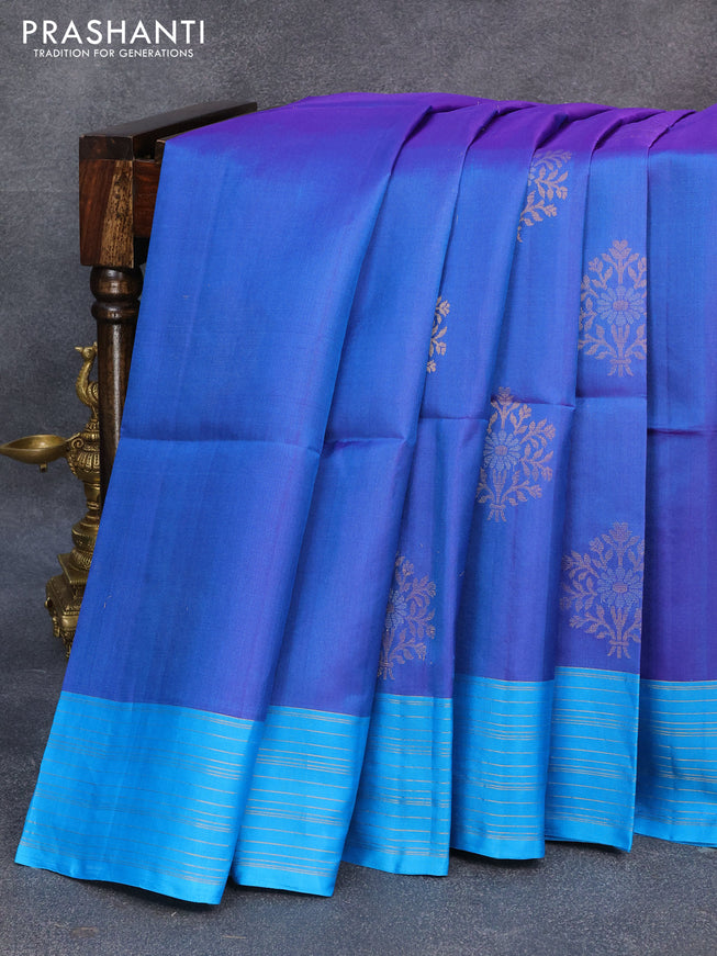 Pure soft silk saree dual shade of blue and light blue with zari woven buttas and zari woven border