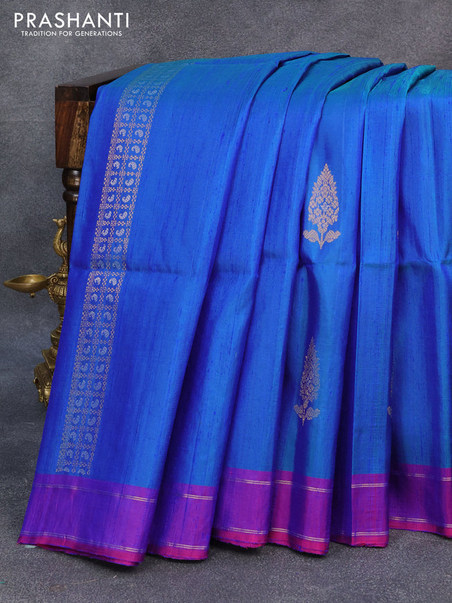 Pure soft silk saree cs blue and dual shade of purple with zari weaves & jute finished and rettapet zari woven border