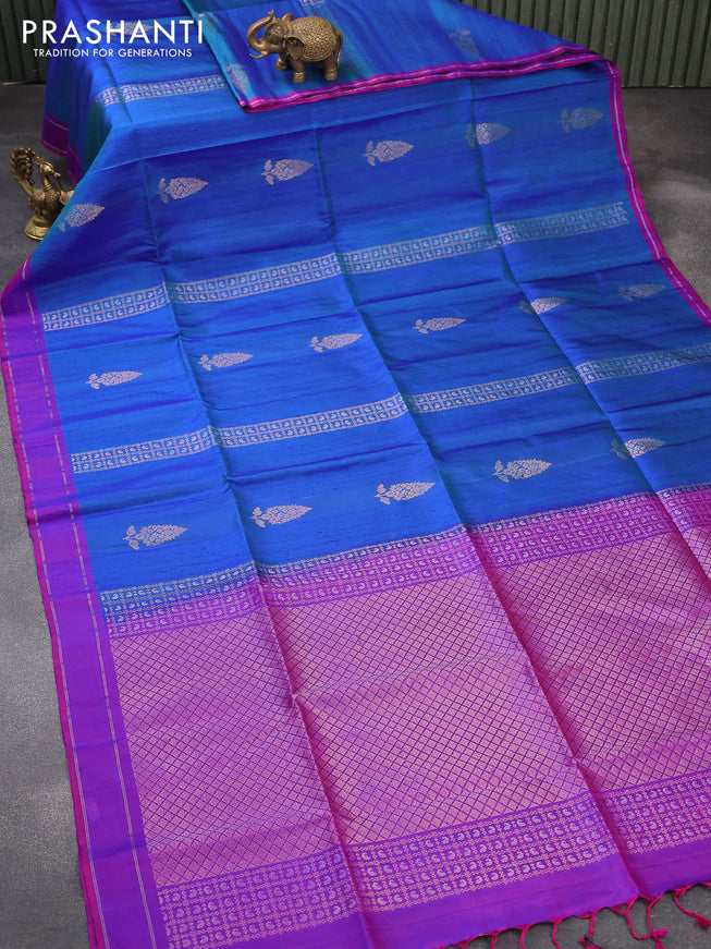 Pure soft silk saree cs blue and dual shade of purple with zari weaves & jute finished and rettapet zari woven border