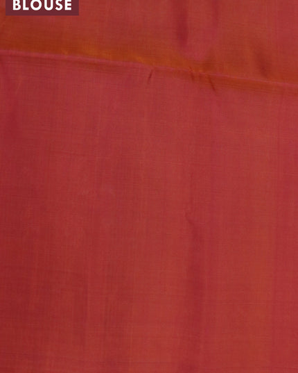 Pure soft silk saree dual shade of teal blue and dual shade of pinkish orange with silver zari woven buttas in borderless style