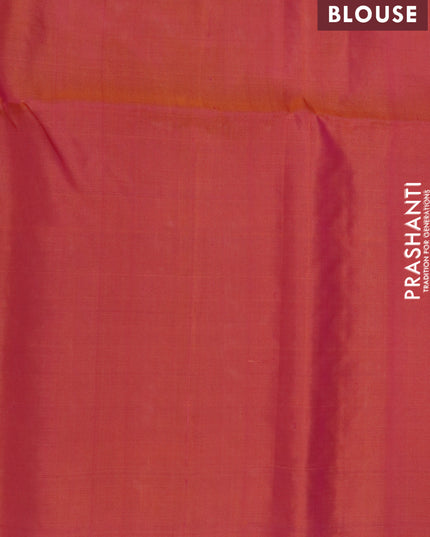 Pure soft silk saree pastel green and dual shade of pinkish orange with zari woven buttas in borderless style