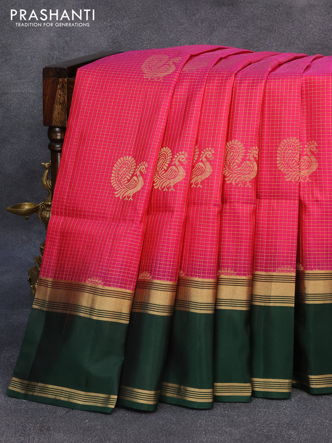 Pure soft silk saree pink and green with allover small zari checks & annam buttas and rettapet zari woven border
