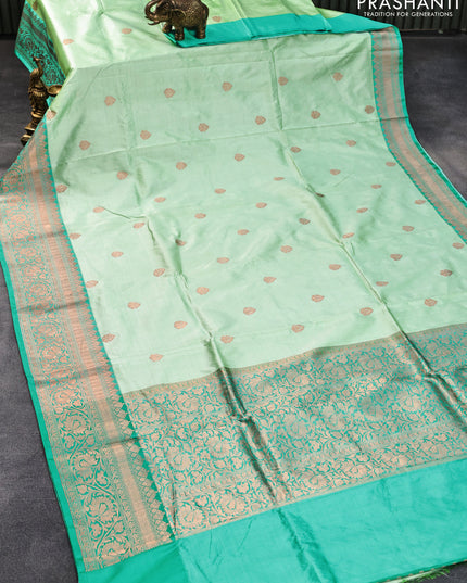 Pure banarasi katan silk saree teal green shade and teal blue with zari woven buttas and zari woven floral border