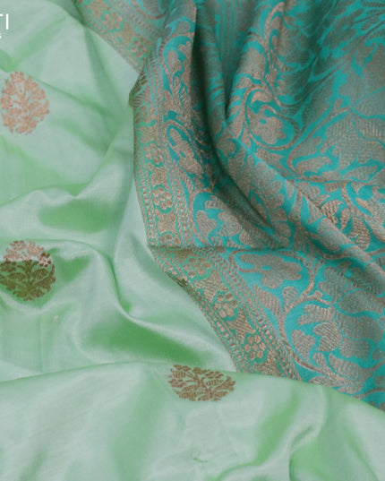 Pure banarasi katan silk saree teal green shade and teal blue with zari woven buttas and zari woven floral border