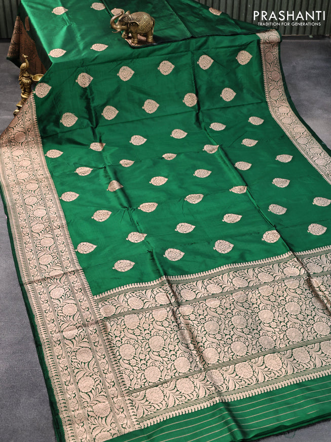 Pure banarasi katan silk saree green with zari woven buttas and zari woven floral border