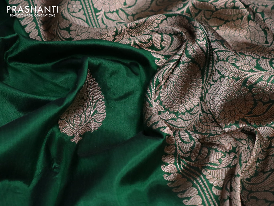 Pure banarasi katan silk saree green with zari woven buttas and zari woven floral border