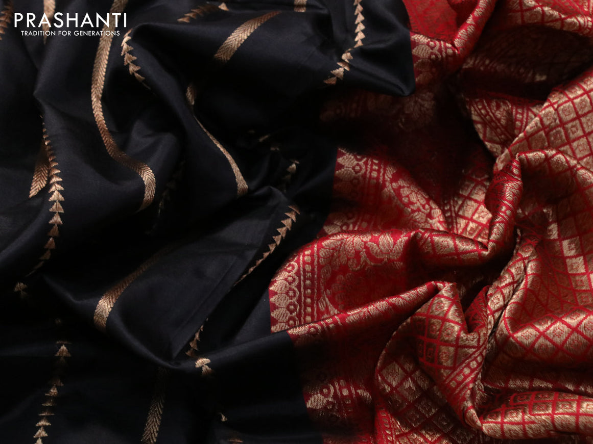 Pure banarasi katan silk saree black and red with allover zari weaves and zari woven border