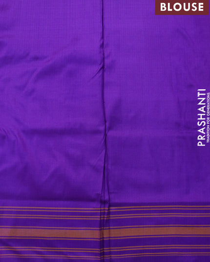 Pochampally silk saree teal blue and violet with allover ikat weaves and long ikat woven border