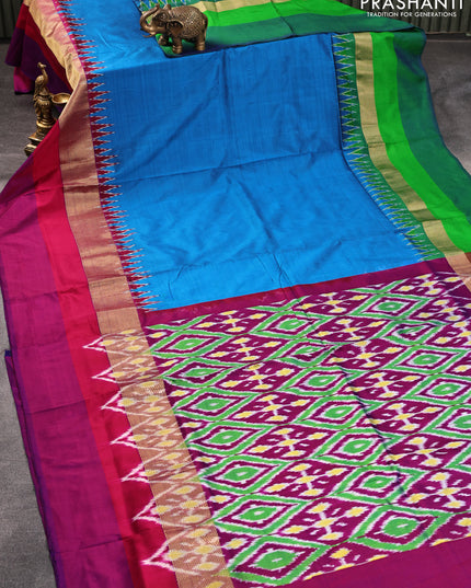 Pochampally silk saree cs blue with plain body and zari woven ganga jamuna border