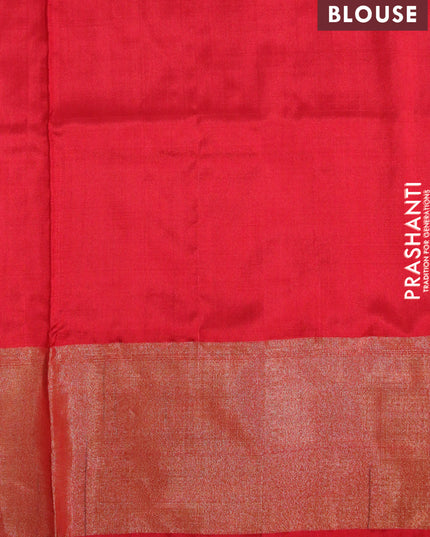 Pochampally silk saree green and red with allover ikat weaves and zari woven border