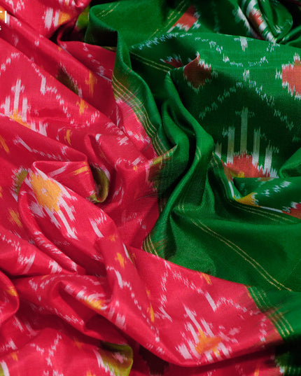 Pochampally silk saree red and green with allover ikat weaves and zari woven border