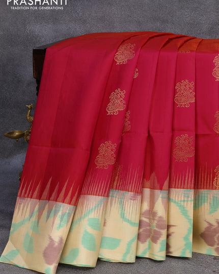 Ikat soft silk saree dual shade of pink and sandal with annam zari woven buttas and ikat style border