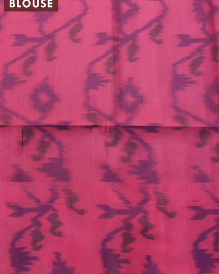 Ikat soft silk saree blue and peach pink shade with silver zari woven buttas and ikat style border
