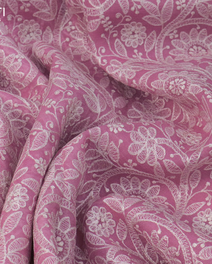 Pure organza silk saree light pink with allover lucknowi work and mirror & floral design embroidery border