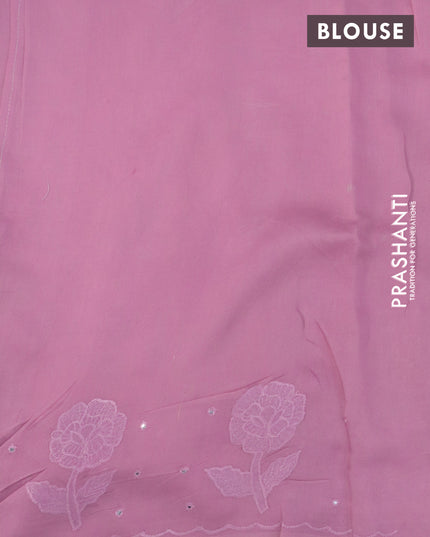 Pure organza silk saree light pink with allover lucknowi work and mirror & floral design embroidery border