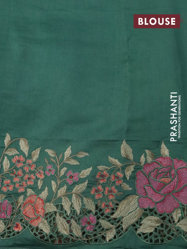Pure organza silk saree dual shade of pastel green shade with plain body and floral embroidery cut work border