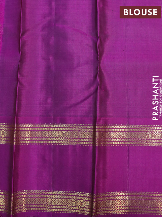 Pure kanjivaram silk saree pink and purple with allover zari checked pattern and rettapet zari woven border