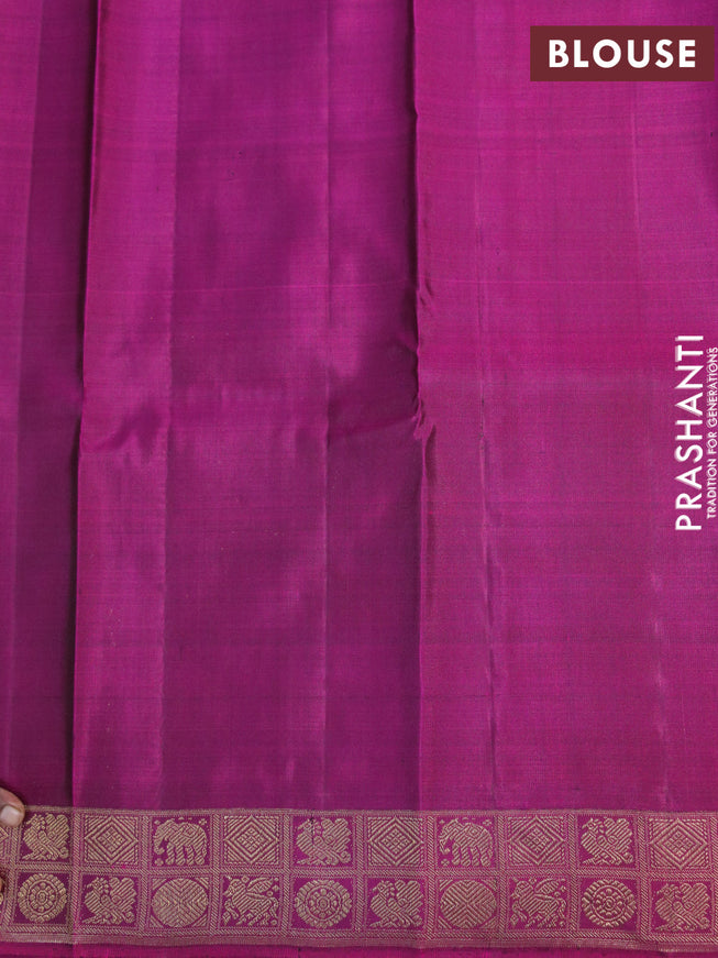 Pure kanjivaram silk saree chikku shade and dark magenta pink with annam & paisley zari woven buttas and zari woven border