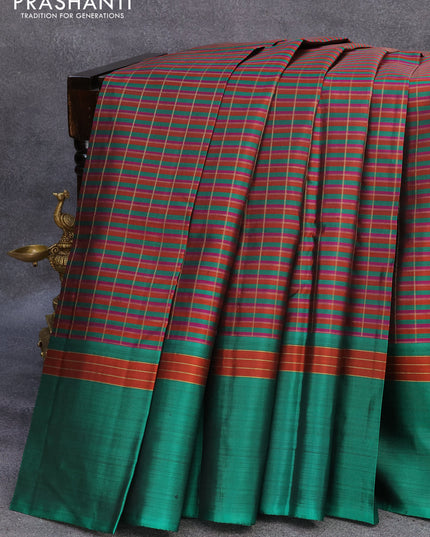 Pure kanjivaram silk saree multi colour with allover zari checked pattern and ganga jamuna border