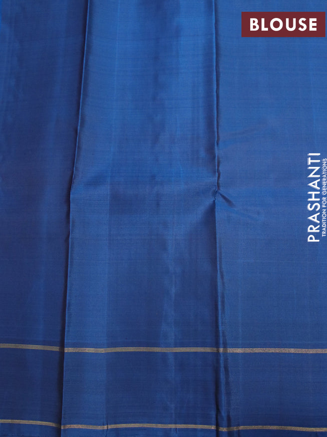Pure kanjivaram silk saree rustic orange and peacock blue with zari woven box type buttas and rettapet zari woven border