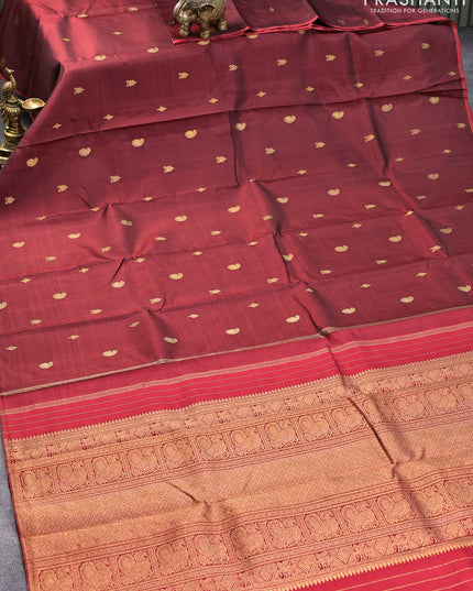Pure kanjivaram silk saree maroon with zari woven paisley buttas and piping border
