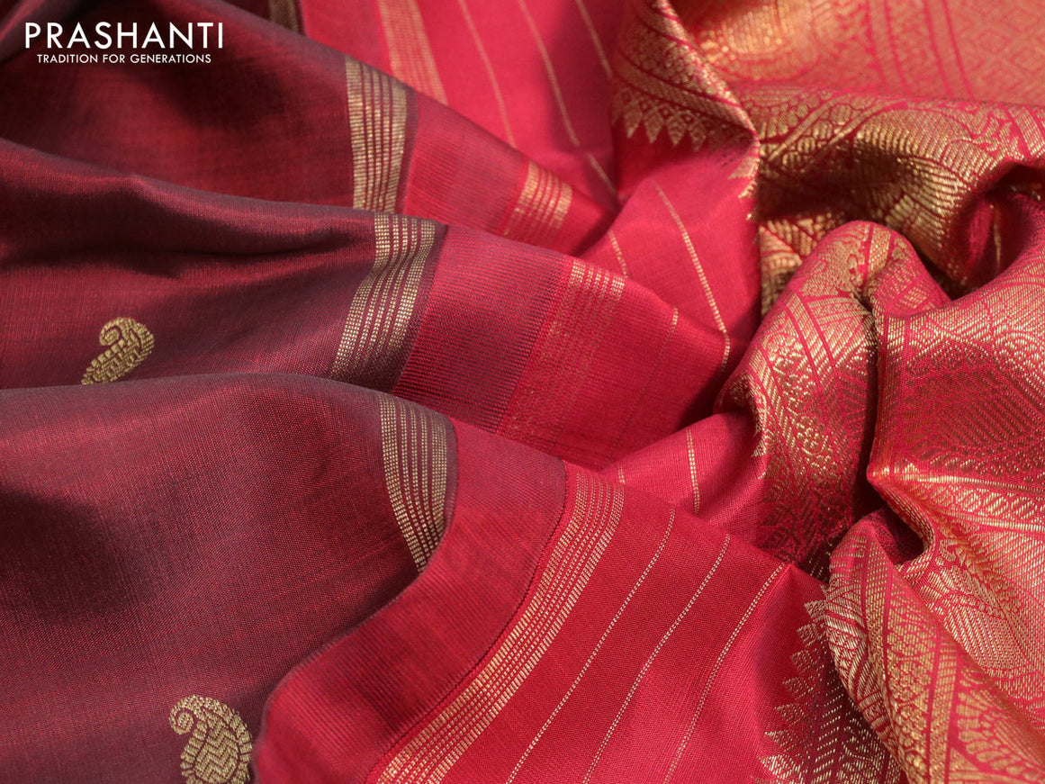 Pure kanjivaram silk saree maroon with zari woven paisley buttas and piping border