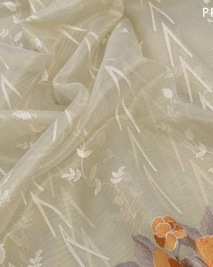 Tissue sarees pastel shade with allover embroidery work and floral embroidery work border