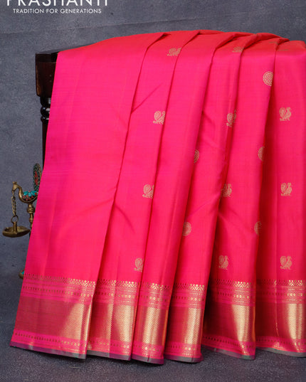 Pure kanjivaram silk saree pink and dual shade of green with annam & rudhraksha zari woven buttas and zari woven border