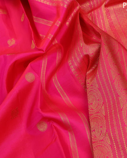 Pure kanjivaram silk saree pink and dual shade of green with annam & rudhraksha zari woven buttas and zari woven border
