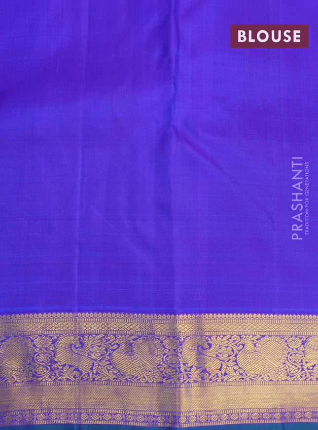 Pure kanjivaram silk saree blue and green with allover zari woven buttas and annam zari woven border