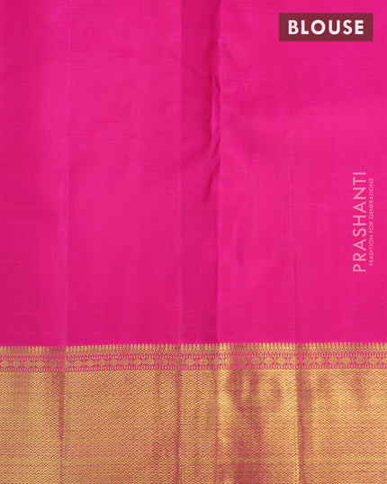 Pure kanjivaram silk saree magenta pink and pink with allover small zari checks & buttas and zari woven border