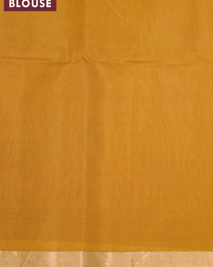 Kora silk cotton saree pink and dark mustard with thread & zari woven buttas and zari woven border