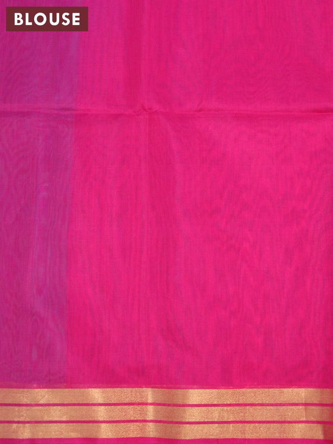 Kora silk cotton saree dual shade of blue and pink with floral thread & zari woven buttas and zari woven border