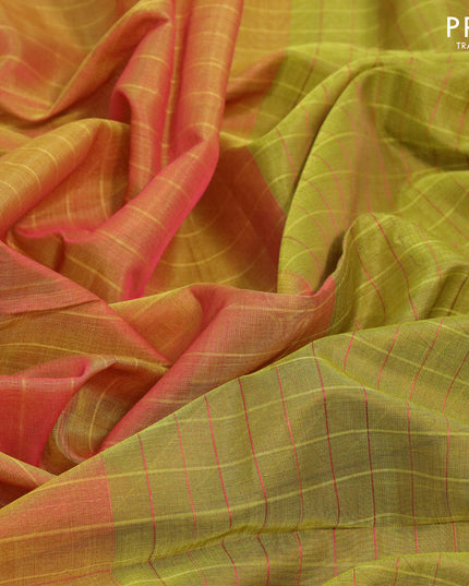 Kora silk cotton saree dual shade of yellow with plain body and simple border
