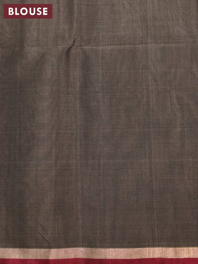 Kora silk cotton saree grey shade and maroon with allover floral thread & zari woven buttas and small zari woven border